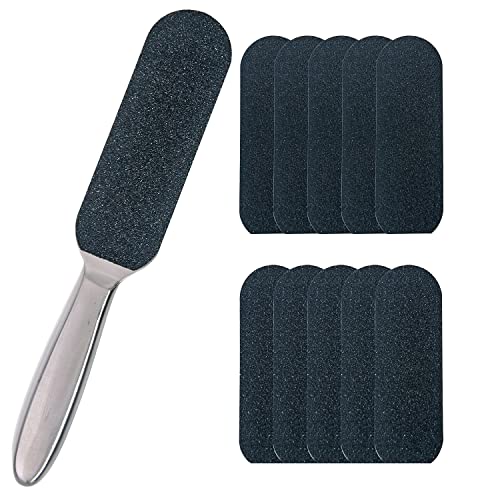 Professional Pedicure Foot File and Callus Remover for Hard Skin, Stainless Steel Foot Rasp File with Ten Free Refill Grits Replacement Pads with