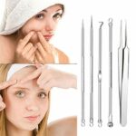 Blackhead Remover Tool Kit Comedone Extractor, Karpo 5 in1 Blackhead Cleaner Tweezers Kit, Curved Professional Stainless Pimple Acne Blemish Remo