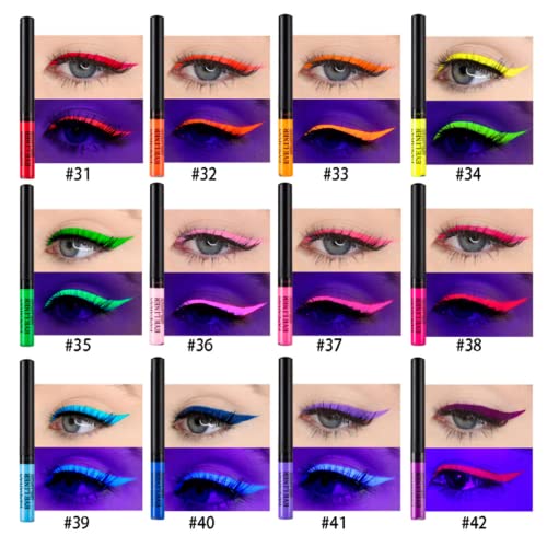 Neon Liquid Eyeliner Set, 12 Colors UV Glow Matte Eyeliner, Waterproof & Smudgeproof Long Lasting Colorful Fluorescent Body Face Paint Makeup for