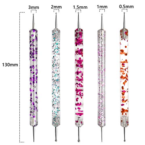 HQdeal 5Pcs Nail Dotting Pen, Dotting Painting Pen Polish Carving Tool, Nail Art Dotting Tool, Nail Polish Paint Manicure Dot Nail Art Set for Ge