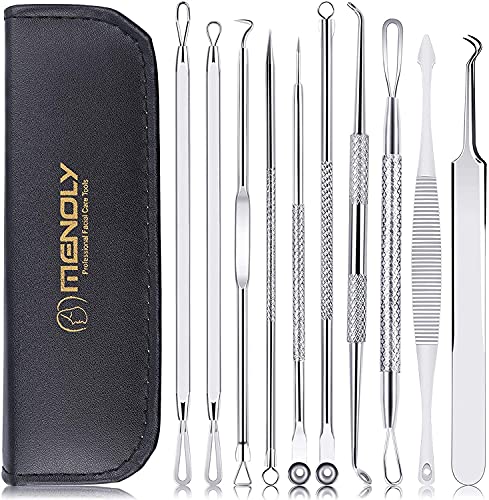 Blackhead Remover Pimple Popper Tool Kit 10 Pcs, Comedone Pimple Extractor Tool, Acne Kit for Blackhead, Whitehead Popping, Zit Removing (Blue)
