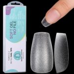 TOMICCA Short Coffin No File Nail Tips- Soft Gel Full Cover 360PCS Matte Clear False Acrylic Nail Gel Tips Kit for Soak Off Nail Extensions Kit,