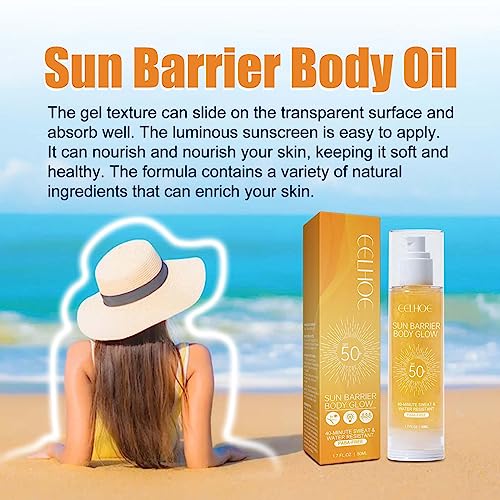 Sun Shield Body Glow SPF 50, 2023 New Sun Barrier Body Oil, Gold Glitter Sunscreen, SPF 50 UV Protection Sheer Sunscreen, Sweat and Water Resista