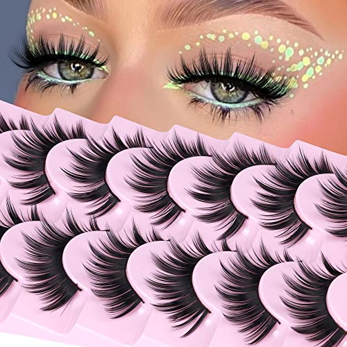 Cosplay Lashes Thick Fake Eyelashes Doll Lashes Natural Look False Eyelashes 3D Spiky Faux Mink Lashes Pack 7 Pairs Japanese Manga Eye Lashes ALI