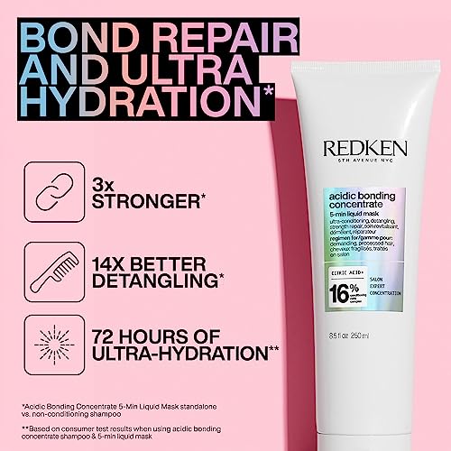 REDKEN Acidic Bonding Concentrate, 5-Minute Liquid Hair Mask, Bond Repair and Ultra Hydration, For Dry & Over-Processed Hair, 250ml