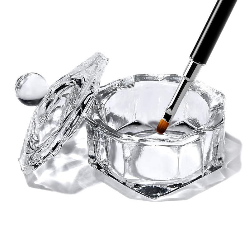 ProTech 1 pc Glass Crystal Acrylic Liquid Holder Dish, Professional Dappen Dish Glass Cup with Lid Bowl for Acrylic Powder Monomer Nail Tool, For