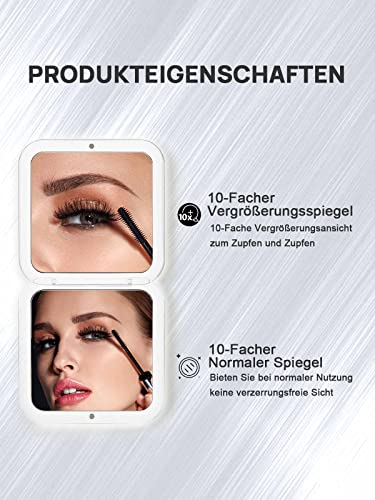 Compact Mirror Magnifying Pocket Mirror 10X Small Travel Folding Mirror for Handbag Square 3.5 inch (Silver)