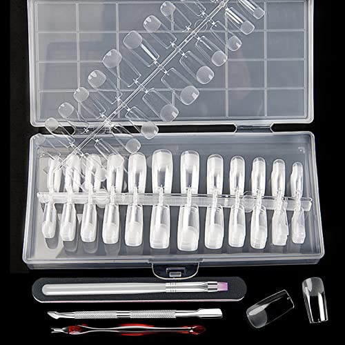FITDON 240PCS Square Nail Tips, Clear Acrylic False Nail Tips Full Cover Artificial Fake Nails for Nail Salons and DIY Nail Art