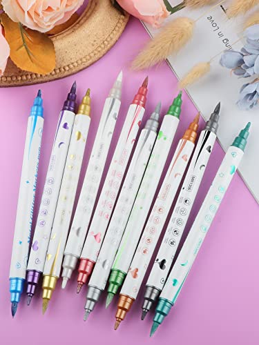 Kalolary 10pcs 3D Dual-Ended Nail Art Pens Set Metallic Nail Graffiti Drawing Pen Nail Polish Pen Fine Tip Manicure Tools for Painting Nails DIY