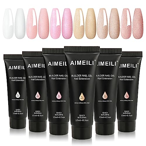 AIMEILI Poly Nail Gel Set, 6 Colors 15ml Nude Pink Brown Daily Collection Nail Extension Gel Set Builder Nail Gel French Manicure DIY Design Nail