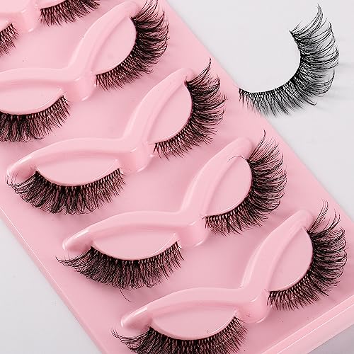 Eyelashes Fox Eye Lashes - Cat Eye Lashes - Natural Look False Eyelashes Fluffy Wispy Eyelashes 5 Pairs