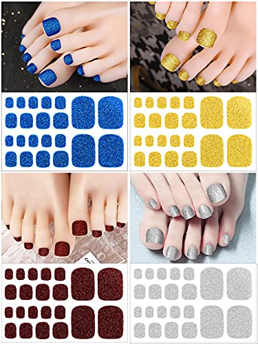 Kalolary Toenail Polish Stickers, 16 Sheets Full Cover Self Adhesive Toe Nail Art Decals Pedicure Toenail Nail Wraps Decals Stick-on Toenail Foil
