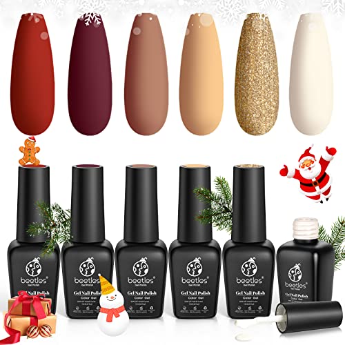 Beetles Bloody Mary Red Gel Nail Polish Set - 6 Pcs Shimmer Red Burgundy Red Gel Polish Red Glitter Nail Polish Soak Off UV Nail Lamp Gel Nail Ki
