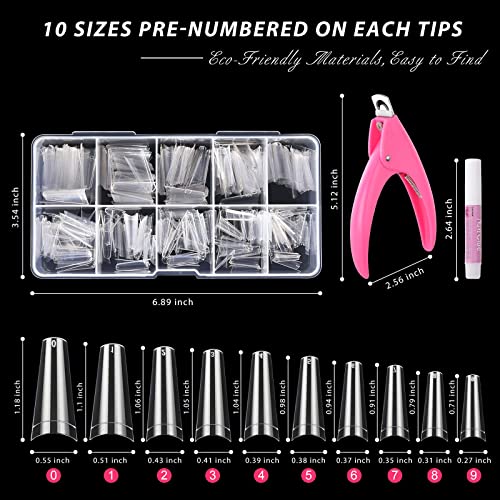 Clear Coffin Nail Tips Set, MORGLES 500 Pcs Clear Fake Nails French Tip Nails Acrylic Long Coffin Half Cover Nail Tips Ballerina False Nails with
