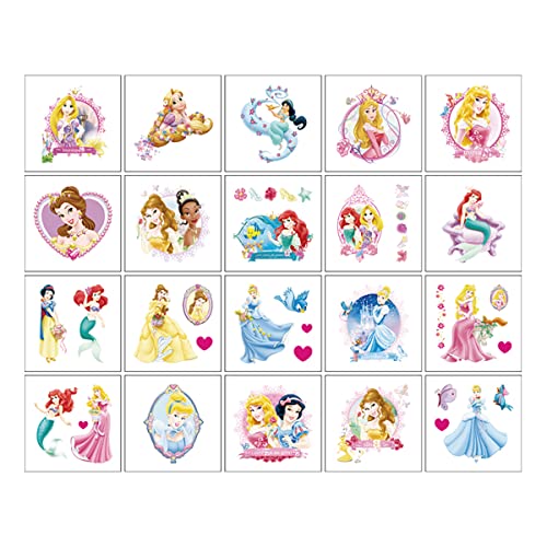 Princess Temporary Tattoo for Kids, 20 Sheets Big Children's Temporary Tattoo Body Art Tattoo Stickers,Goody Bag Stuffers Party Bag Fillers (2x2