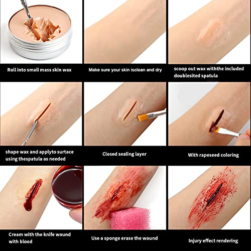 immetee SFX Makeup Kit, Special Effect Face Body Paint Halloween Makeup, Face Paint Oil Palette+3 Scar Wax+1 Fake Blood+4 Paint Brushes+1 Spatula