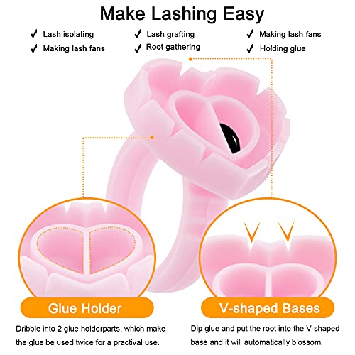 Eyelash Extension Supplies, 100PCS Volume Heart Glue Rings for Lashes Fan, Lash Glue Holder Ring Cups, Eyelash Glue Ring for Lash Extension Suppl