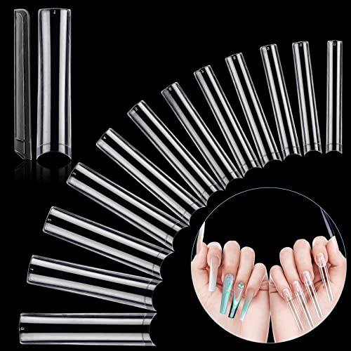 LIONVISON 3XL Extra Long Tapered Square False Nails, 240Pcs Clear Square Straight Fake Nail Tips for Acrylic Nails, 12 Sizes Full Cover Press On