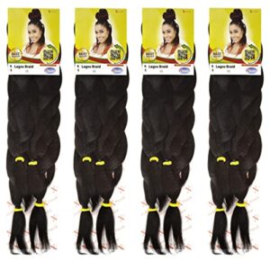 X-Pression 1B 4 PACK XPRESSION LAGOS BRAID Pre-Pulled Hair Extension , 42″ & 46″ Pack , (Colour 1B, Natural Black), 4.0 count