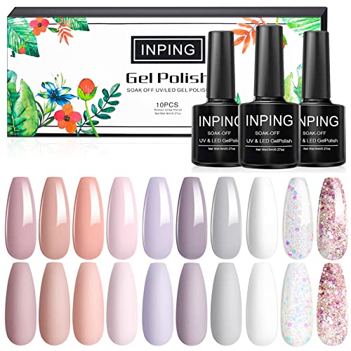 INPING Gel Polish, 10 Color MACAROON Soak Off UV Gel Nail Polish DIY Nail Art Salon Manicure Kit for Starter, 8ml/0.27oz, Pastel