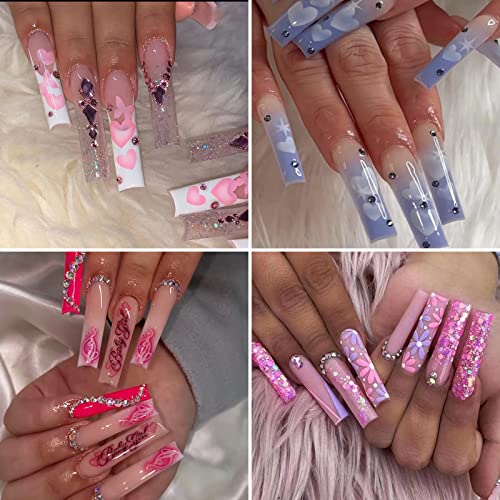 JUSTOTRY 700 Pcs No C Curve Clear Nail Tips No Glue, Extra Long Square Nails Tip Set, XXL Full Cover Fake Nails Tips for Women,Acrylic Straight F