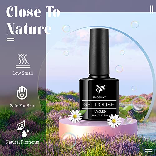 Gel Nail Polish Set, Phoenixy 10 Colors Gel Nail Polish Starter Kit with 80W UV LED Nail Lamp 10ml Nail Polishs Gel Nail Kit Gift Set for Women D