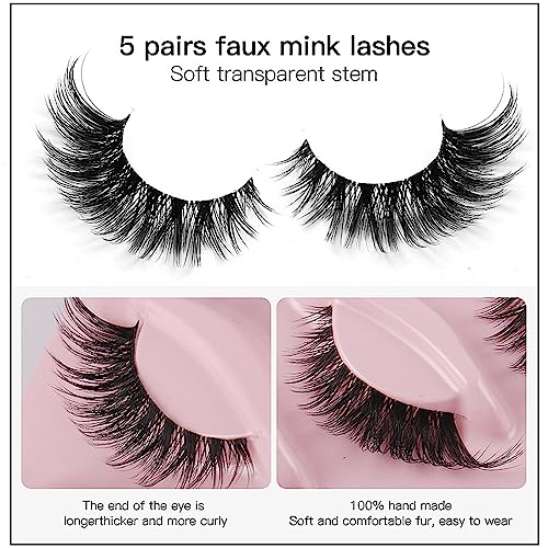 Eyelashes Fox Eye Lashes - Cat Eye Lashes - Natural Look False Eyelashes Fluffy Wispy Eyelashes 5 Pairs