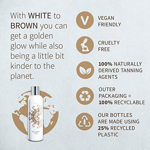 WHITE to BROWN Self Tanning Mousse made with Natural Ingredients. Fast Drying, Easy application for a Long-Lasting, Natural-Looking, Streak-Free