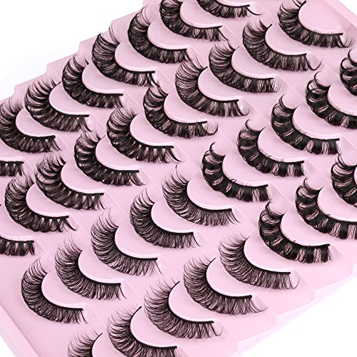 Russian Strip Lashes D Curl Fluffy False Eyelashes Natural Cat Eye Lashes Pack 8D Volume Lashes that Look Like Extensions 20 Pairs by wtvane