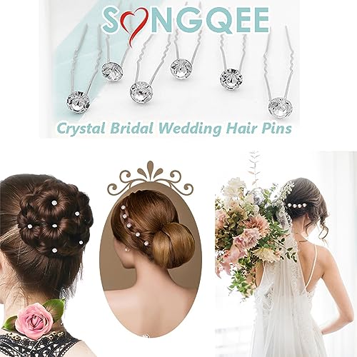 40 Pack Wedding Bridal Rhinestone Hair Pins Clips, Diamante Pins Bobby Grips Flower Crystal Hair Styling Accessories Silver