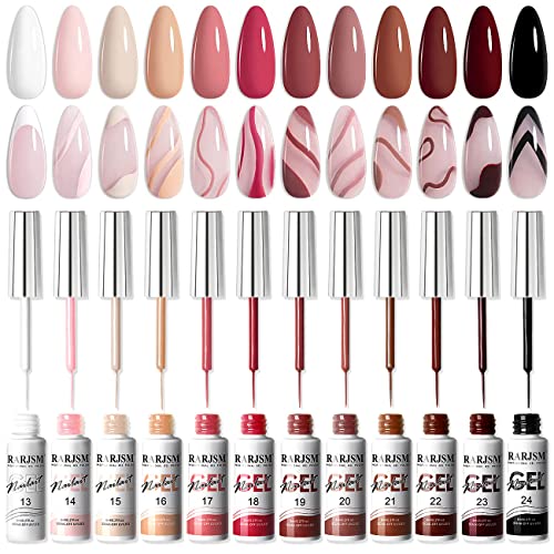 RARJSM Nail Art Gel Nail Polish 8ml Painted Gel Polish Kit 12 Colors Painting Drawing Gel Liner Polish,Pull Line Gel Polish for DIY French Manicu