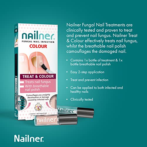 Nailner Treat & Colour Anti Fungal Nail Treatment Brush 2 x 5 ml Duo Pack for Toenails and Breathable Nail Varnish - Conceal, Treat & Prevent Fun
