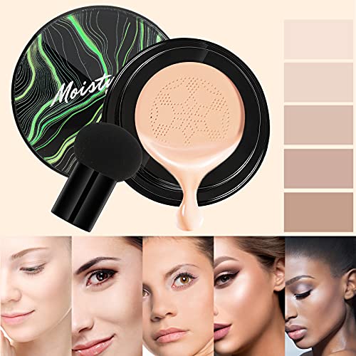 Mushroom Head Air Cushion CC Cream, BB Cream, Moisturizing Concealer, Makeup Base Long Lasting with Mushroom Makeup Sponge, Easy to Apply, Round