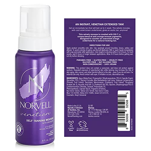 Norvell Venetian Sunless Self-Tanning Mousse with Bronzer - Instant Natural Looking Bronzing Glow, 236ml.