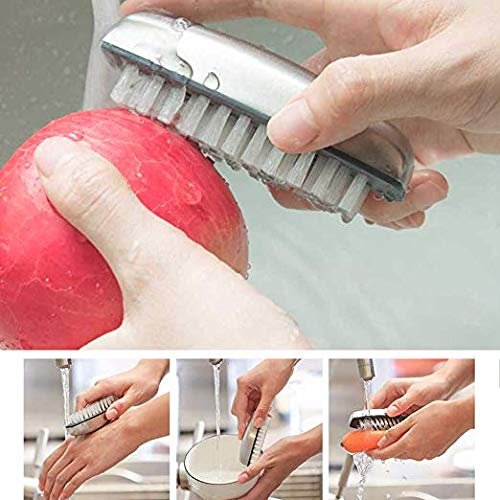 kuou Stainless Steel Nail Brush, 2 Pieces Hard Bristle Hand Wash Brushes Nail Clean Brush Handle Nail Finger Tip Scrubbing Brush Nail Brushes for