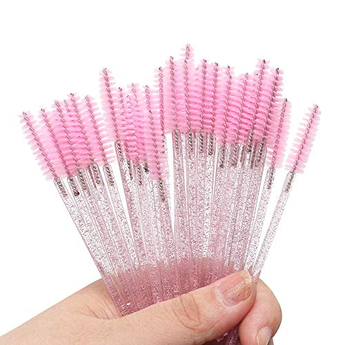 Rofitbest Disposable Crystal Eye Brush, Lash Spoolies Eyebrow Brush Pink Brush Mascara Wands, Eyelash Mascara Brushes Eye Lash Applicator Brush (