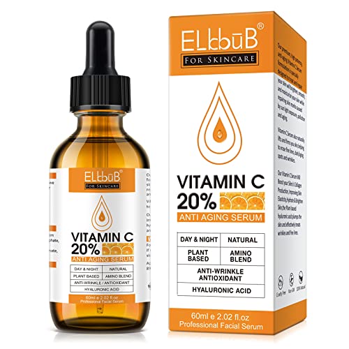 ELBBUB Premium 20% Vitamin C Serum For Face with Hyaluronic Acid, Retinol & Amino Acids - Boost Skin Collagen, Brighten Hydrate & Plump Skin, Ant