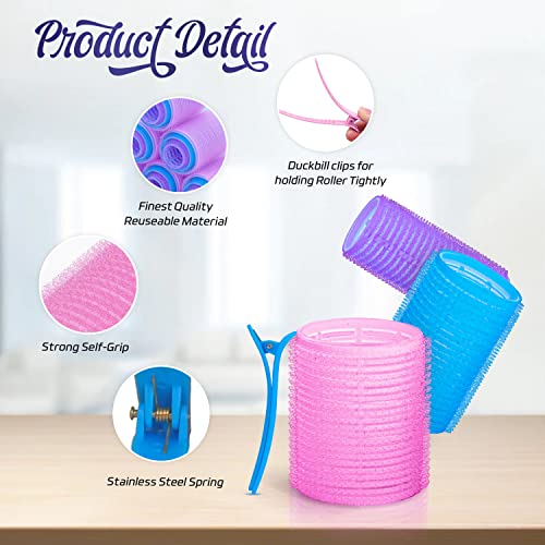 DEALFREE.24 32 PCS Hair Rollers Set - 18 Self Grip Velcro Rollers 25mm, 35mm, 45mm, 12 Curl Clips, 1 Tail Comb and Braiding Hair Device for Struc