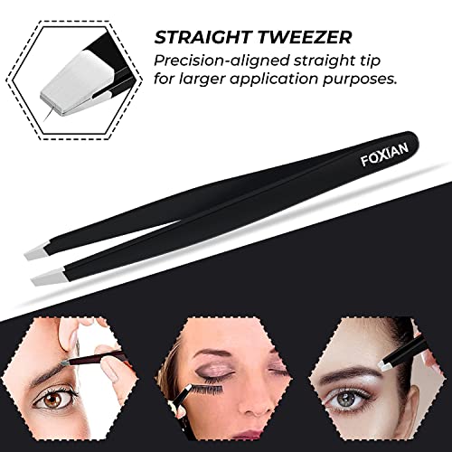 Foxian Tweezers for Facial Hair Women Stainless Steel Eyebrow Tweezers Slanted Tip for Accurate & Precise Grooming of Eyebrows Professional Tweez