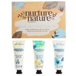 Nurture by Nature Hand Cream and Foot Cream Gift Set, 3 x 30ml, Moisturising Organic Hand Cream, Citrus, Shea Butter, Oat, Milk, Aloe, Gift for W