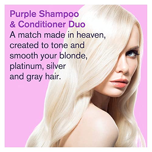 Purple Shampoo & Conditioner Set. Removes Brassy Yellow Tones. Lightens Blonde, Platinum, Ash, Silver & Grays. Moisturizes Dry & Damaged Hair. Pa