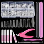 Clear Coffin Nail Tips Set, MORGLES 500 Pcs Clear Fake Nails French Tip Nails Acrylic Long Coffin Half Cover Nail Tips Ballerina False Nails with