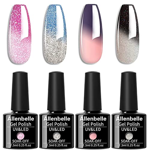 Allenbelle Gel Base and Top Coat Sets, UV LED Shellac Coat, No Wipe Soak Off Polish Set, Long Lasting Shiny High Gloss Finish, 1.0 count, Pack of