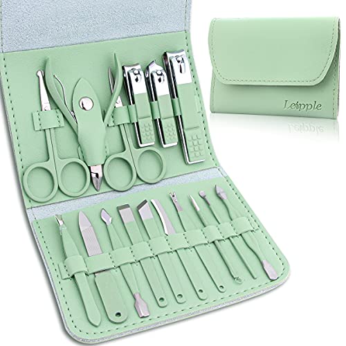 Leipple Manicure Set Professional Pedicure Kit Nail Care Tools - 16 in 1 Stainless Steel Nail Clippers Tools - Grooming Kit with Luxurious Leathe
