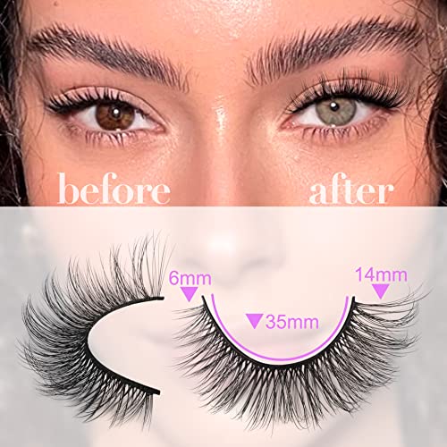 Newcally Natural Lashes Wispy False Eyelashes 3D Cat Eye Lashes Mink Faux Fluffy Fake Eyelashes 14 Pairs Pack