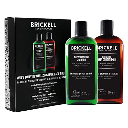 Brickell Men’s Daily Revitalizing Hair Care Routine, Mint and Tea Tree Oil Shampoo, Strength and Volume Enhancing Conditioner, Natural and Organi