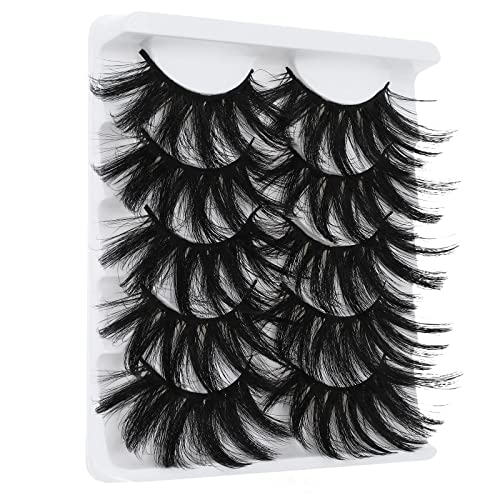 Molain Multi-layered Lashes False Eyelashes Dramatic 25MM Faux Mink Lashes Pack 5 Pairs Wispy Long Thick Fluffy Strip Eye Lashes (style#26)