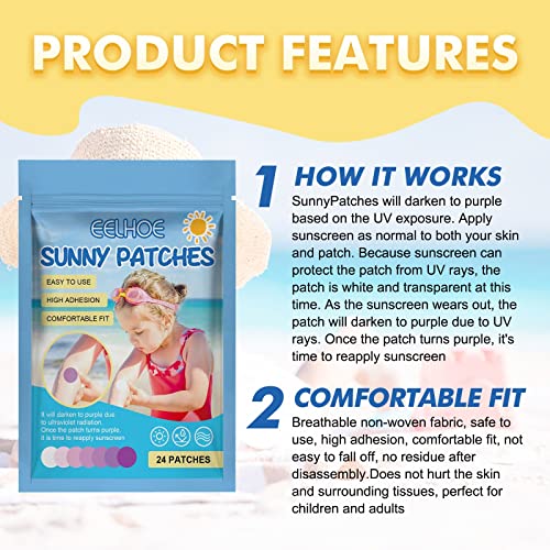 Solar Buddies Sunscreen Applicator, UV Stickers Sunscreen Reapply Reminder for Kids&Adults, UV Sunscreen Detection Patches, Natural Sunscreen Pat