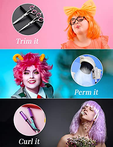 PLANTURECO Pink Wig and Party Sunglasses, Pink Wigs for Women, Pink Wig with Bangs, Light Pink Wig, Pink Bob Wig, Pink Cosplay Wigs and Party Wig