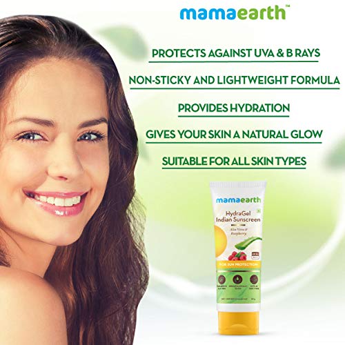 Mamaearth HydraGel Indian Sunscreen SPF 50, With Aloe Vera & Raspberry, for Sun Protection 50 g (Pack of 1)